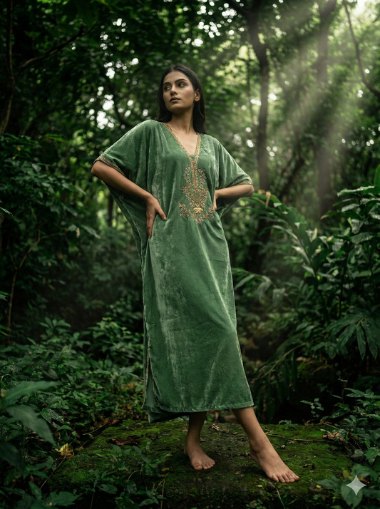 Velvet Silk Kaftan Hand Embroidered