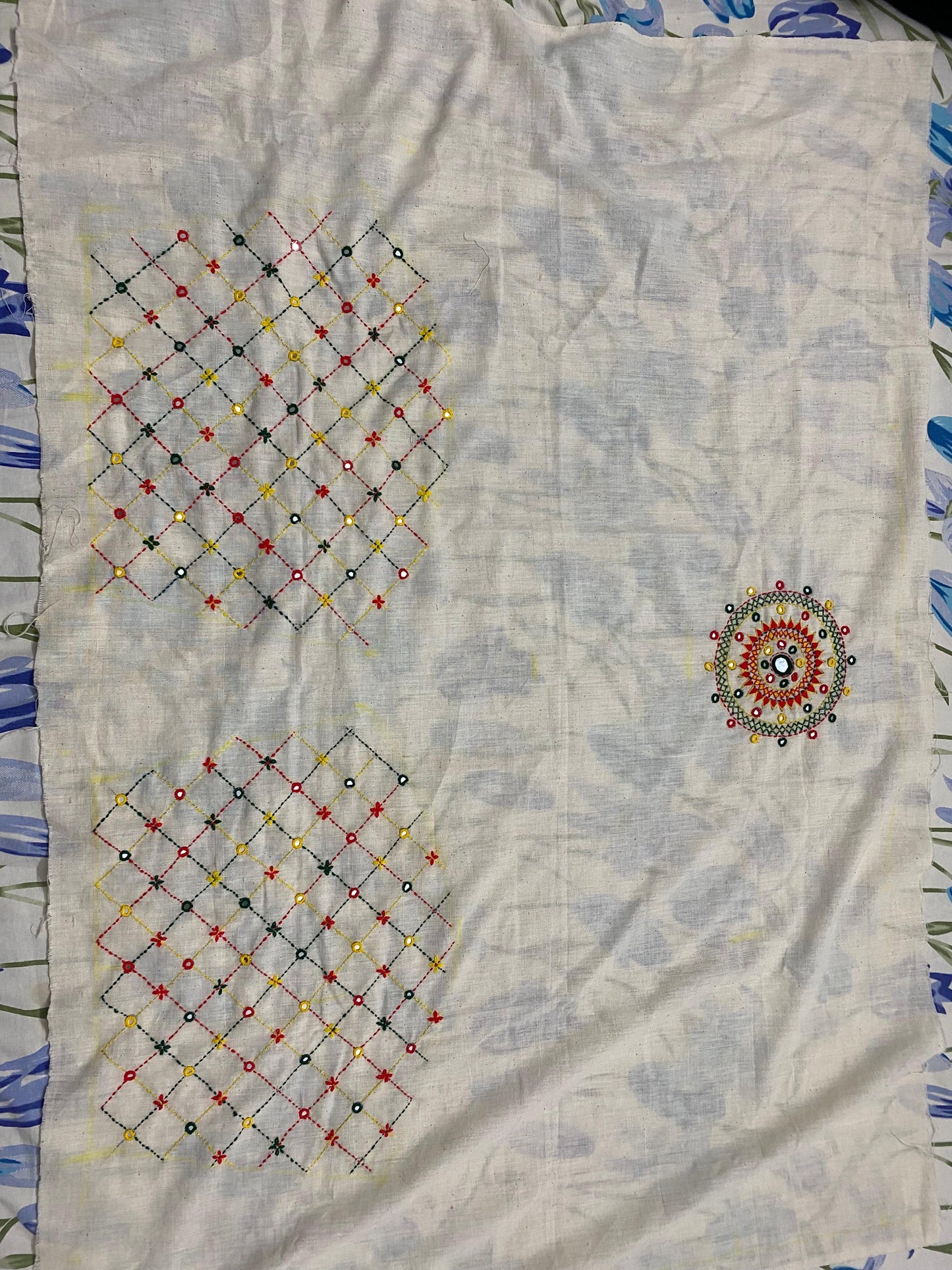 Off white KUTCH MIRROR WORK And heavy embroidered KALA COTTON BLOUSE