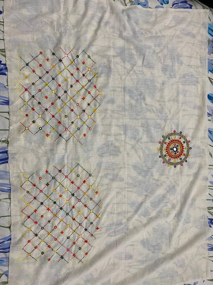 Off white KUTCH MIRROR WORK And heavy embroidered KALA COTTON BLOUSE