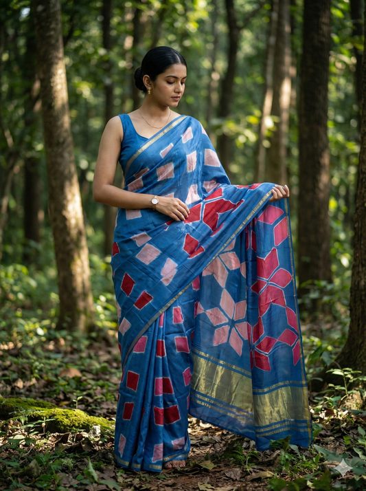 Clamp dyed modal silk saree