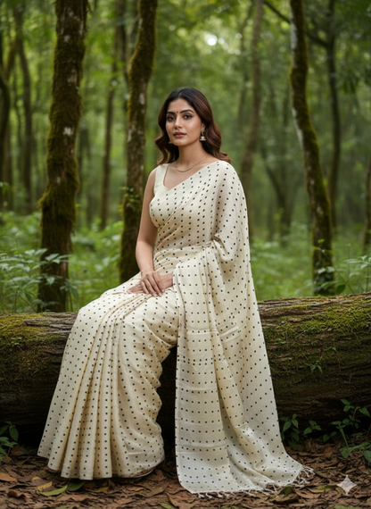 Polka dot modal silk saree