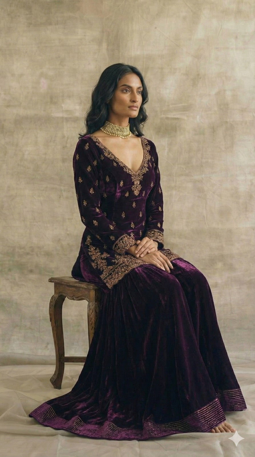 Velvet silk  hand embroidered 2 pc unstitched suits