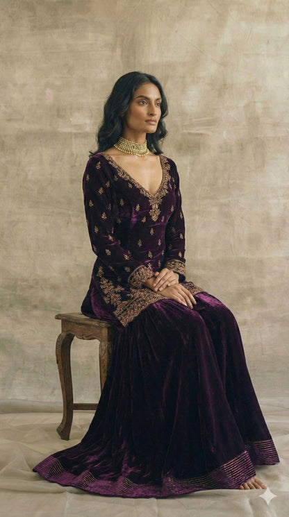 Velvet silk  hand embroidered 2 pc unstitched suits