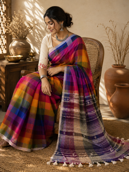 RAINBOW: ORGANIC KALA COTTON BHUJODI HANDLOOM SAREE