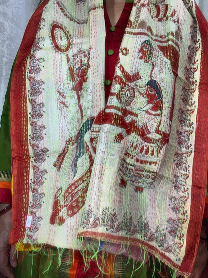 MULTICOLOR - PATCHWORK REVERSIBLE SILK BENGAL HAND KANTHA STITCH STOLE