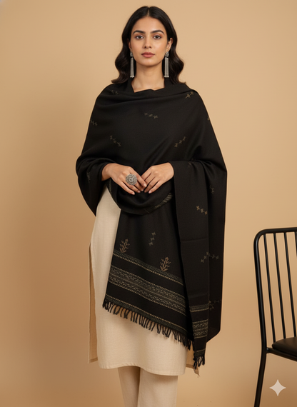 KUTCH BHUJODI HANDWOVEN MIRROR WORK WOOLLEN SHAWL