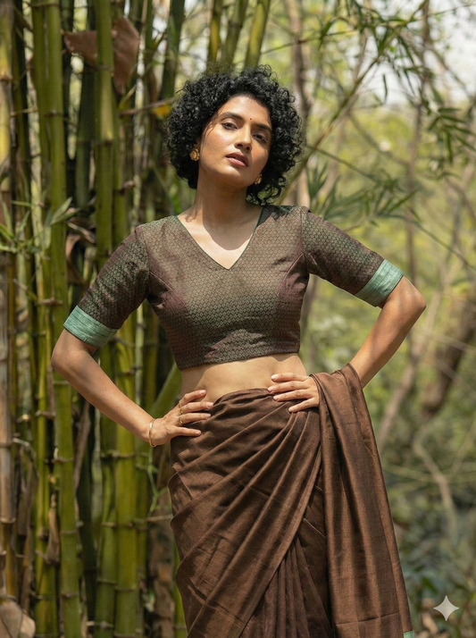 SEMI STITCHED  KHUN SILK COTTON BLOUSE PIECE ( can be stitched upto 50 size )