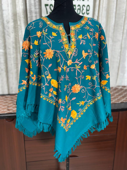 Kashmiri Aari Embroidered Woollen Poncho – | Handcrafted Heritage