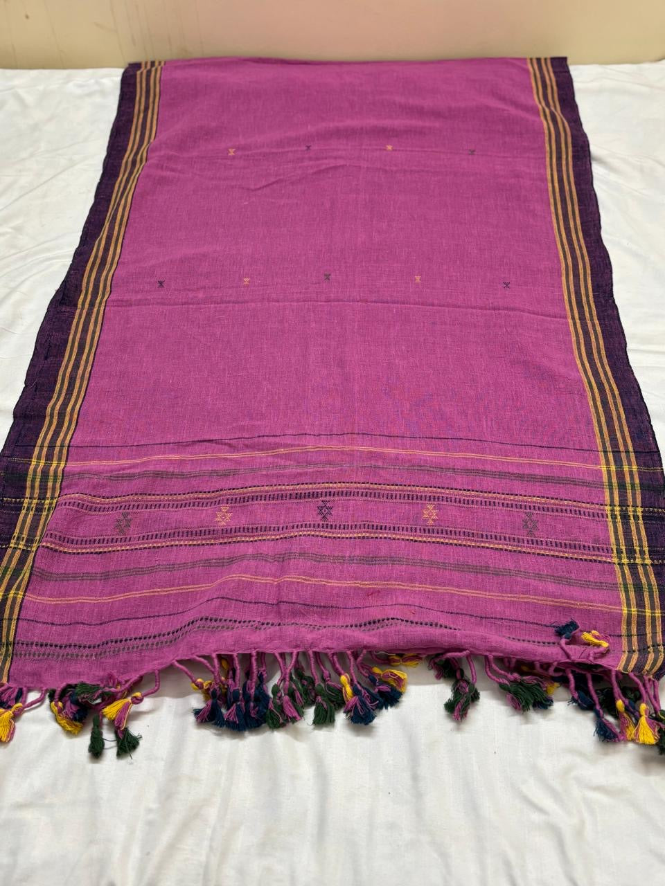 Kutch Weaving Handloom Organic Kala Cotton Stole with tassels