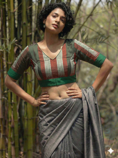 SEMI STITCHED  KHUN SILK COTTON BLOUSE PIECE ( can be stitched upto 50 size )