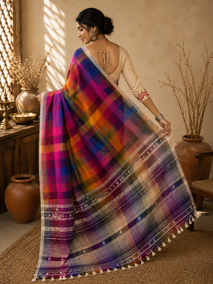 RAINBOW: ORGANIC KALA COTTON BHUJODI HANDLOOM SAREE