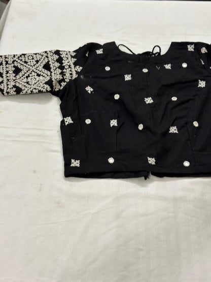 BLACK KUTCH MIRROR WITH SINDHI KADHAI WORK KALA COTTON BLOUSE