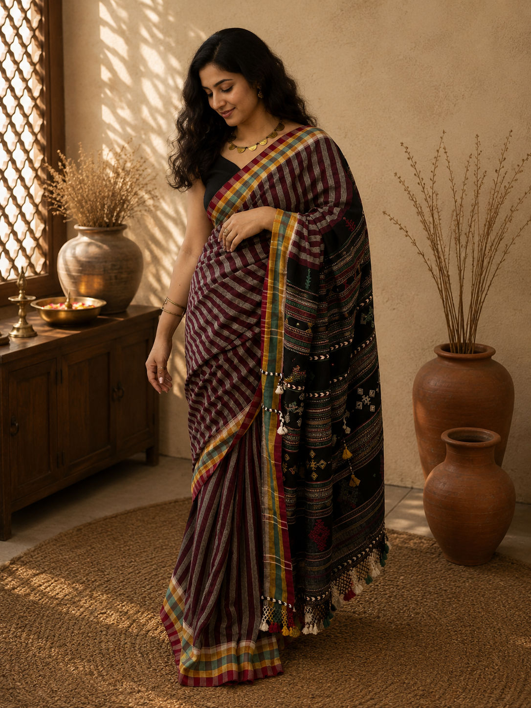 ORGANIC KALA COTTON BHUJODI HANDLOOM SAREE