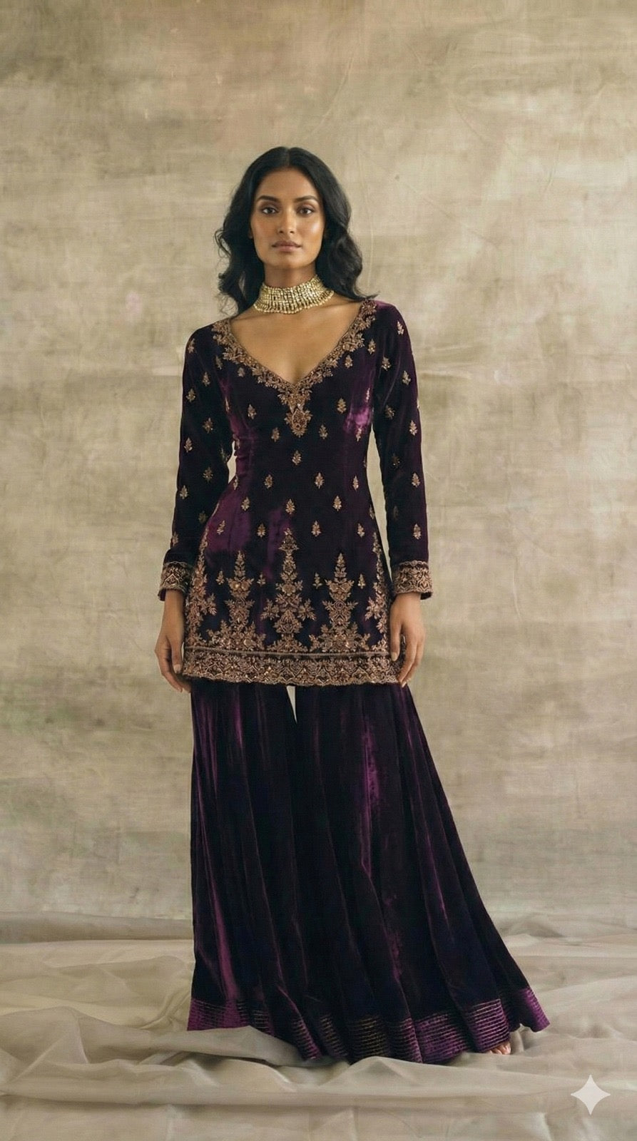 Velvet silk  hand embroidered 2 pc unstitched suits