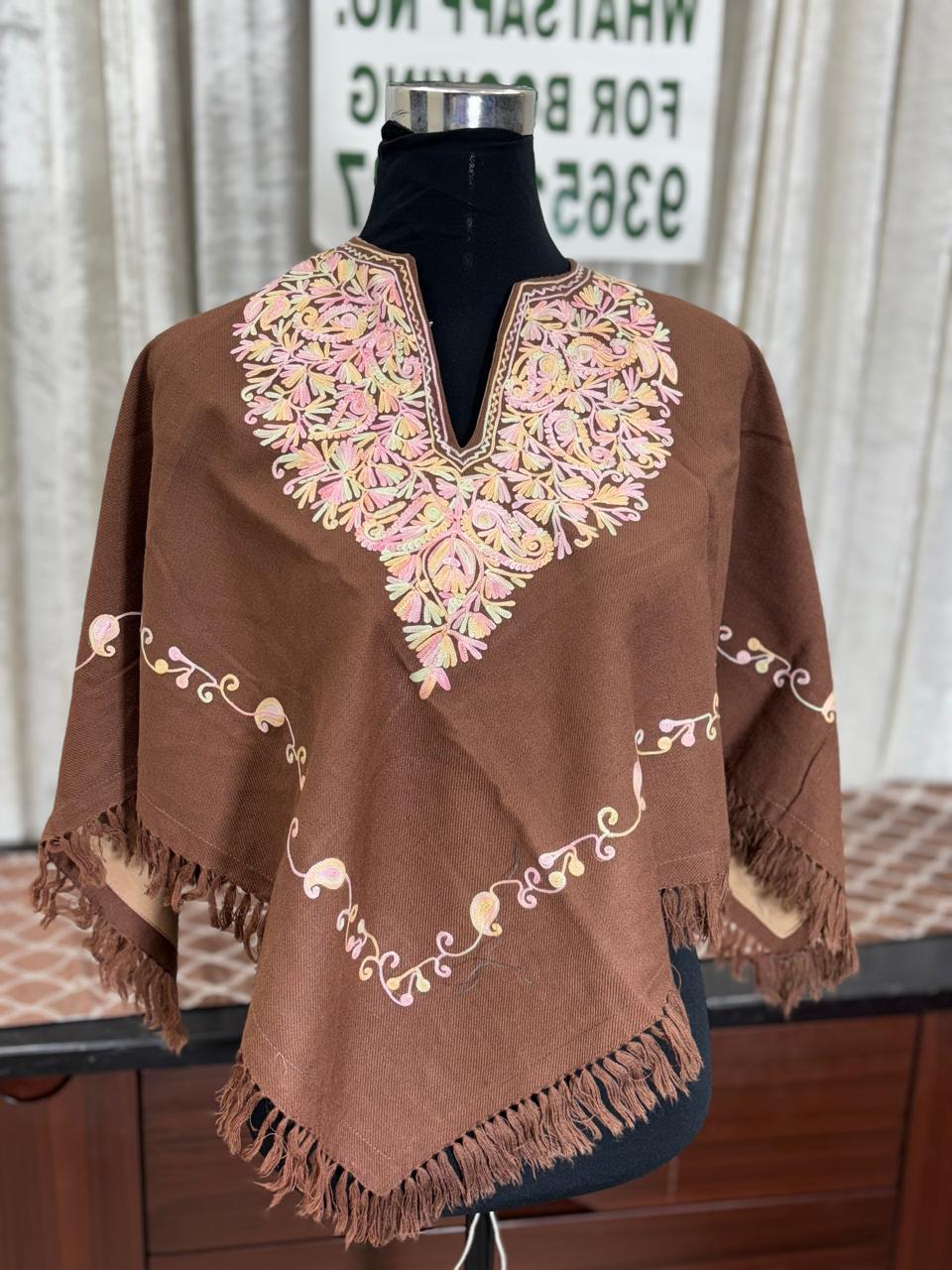 Kashmiri Aari Embroidered Woollen Poncho – | Handcrafted Heritage