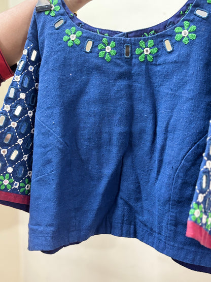 BLUE KUTCH MIRROR WORK KALA COTTON BLOUSE