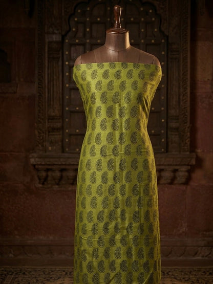 Lime green  - 3pc Maheshwari Silk Bagh handblock Dress Material