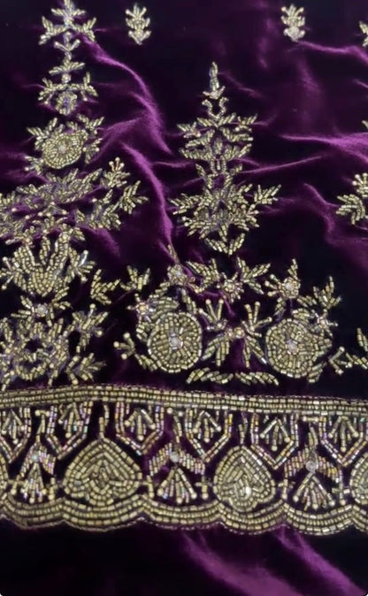 Velvet silk  hand embroidered 2 pc unstitched suits