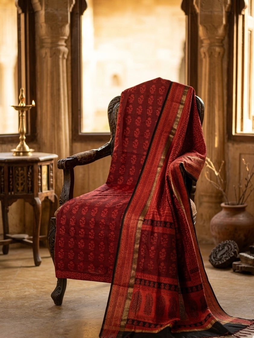 3pc Maheshwari Silk Bagh handblock Dress Material