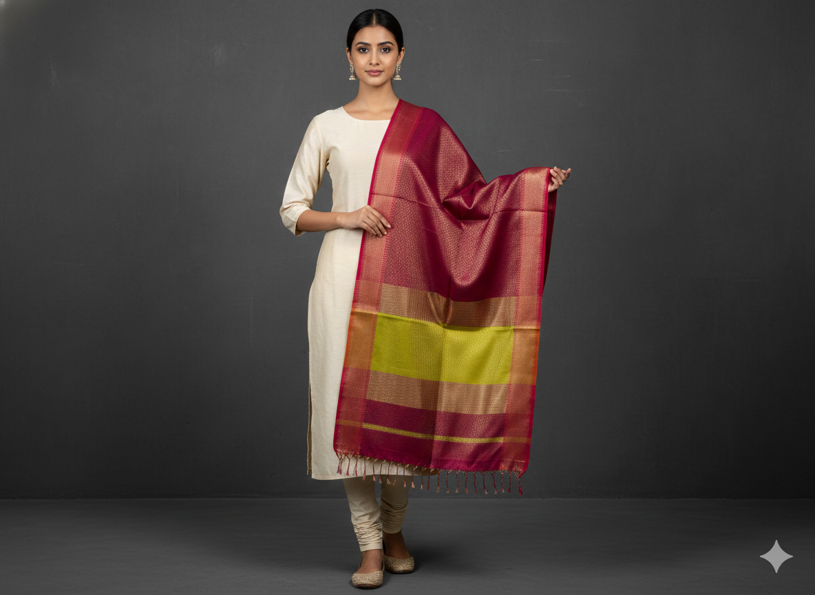 Handwoven tissue Maheshwari dupatta