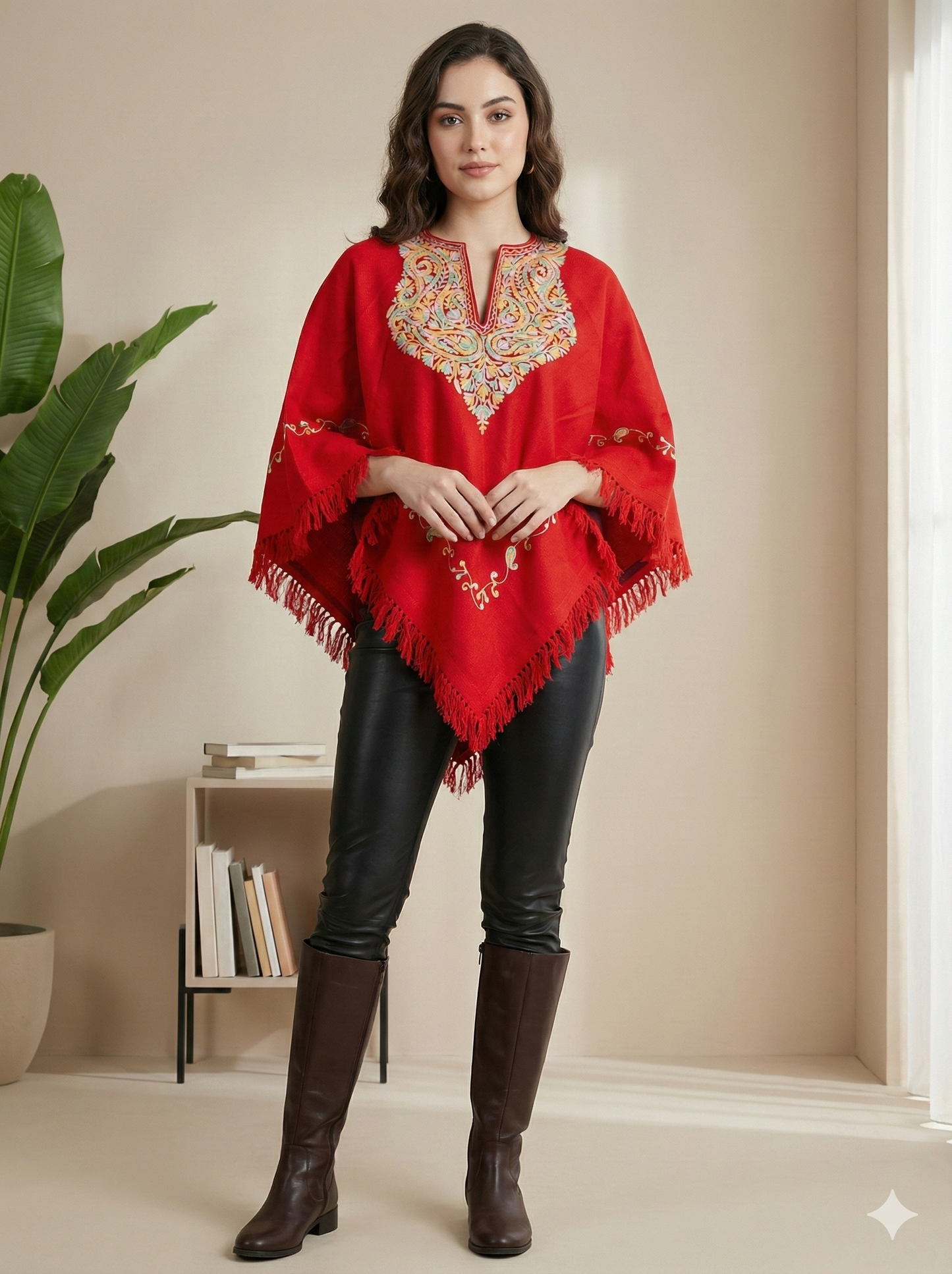 Kashmiri Aari Embroidered Woollen Poncho – | Handcrafted Heritage