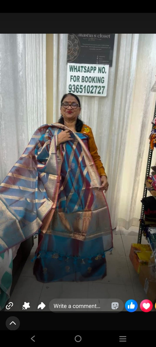 Tissue Benarsi suit with fabric plain