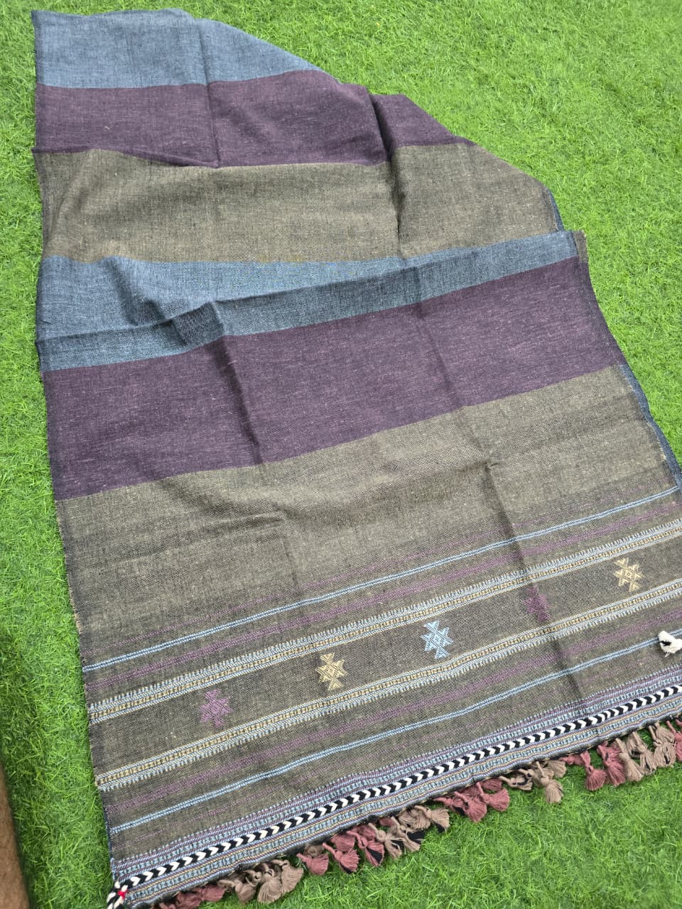 Kutch Bhujodi Weaving Handloom Organic Kala Cotton Stole with Tassels