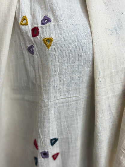 White Kutch Bhujodi Weaving Handloom Organic Kala Cotton Stole with Tassels 1