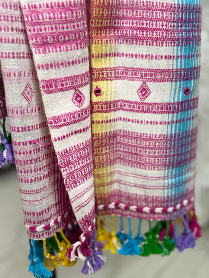 Rainbow Kutch Bhujodi Weaving Handloom Organic Kala Cotton Stole with Tassels 1