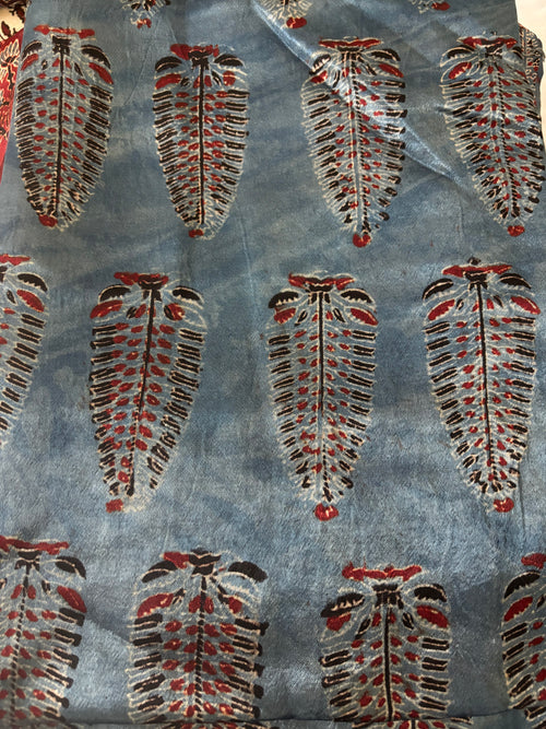 Natural dyed Mashru silk Ajrakh fabric 5