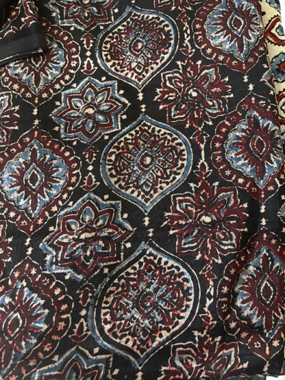 Natural dyed Mashru silk Ajrakh fabric 1
