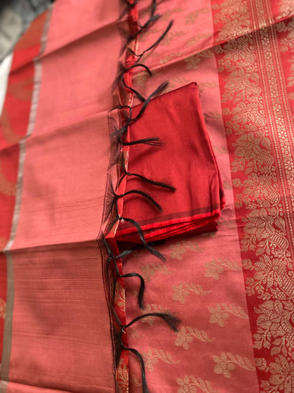 Banarsee Salwar Kameez Semi Katan Silk Fabric With Dupatta - Red