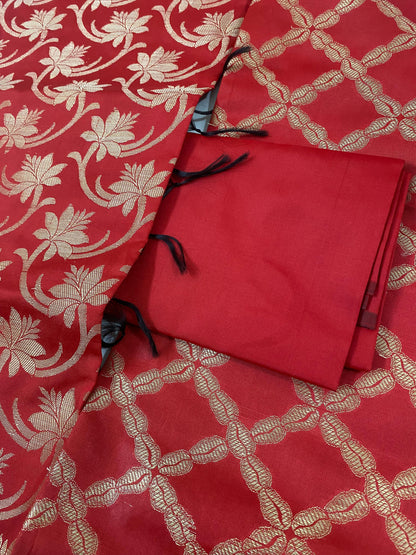 Banarsee Salwar Kameez Semi Katan Silk Fabric With Dupatta - red