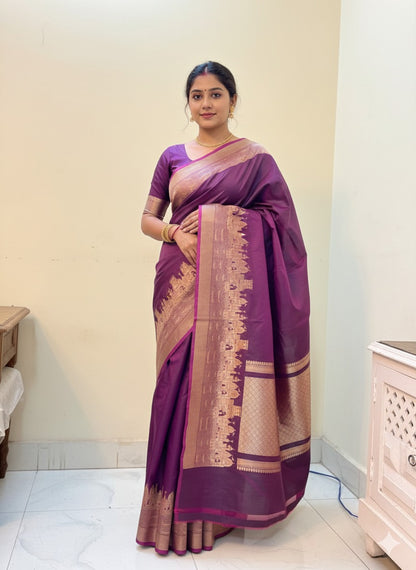 Hand woven pure Katan Kashi ghat saree