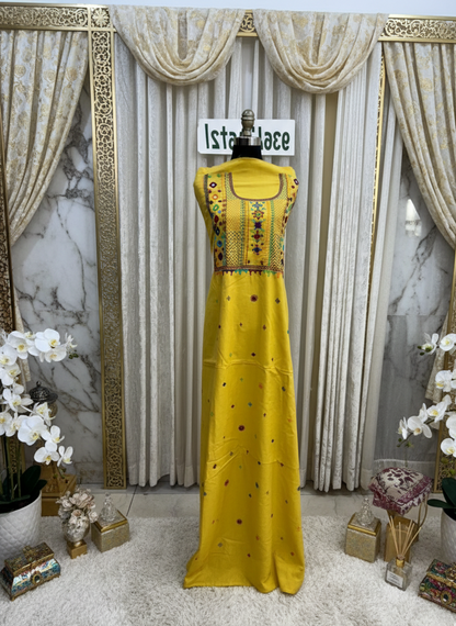 Elegant handwoven Khadi Handcrafted lambani embroidered kurti fabric Mango Yellow -02