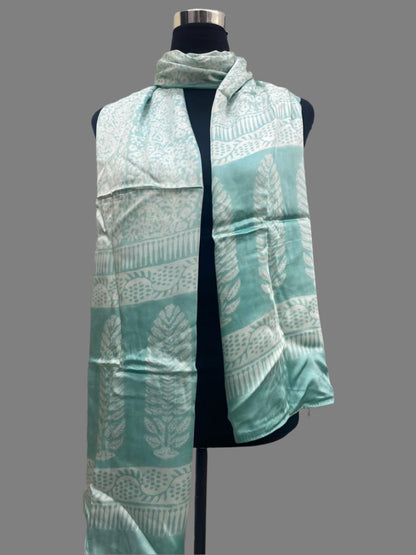 Sea green  - Bagh Hand Block Modal Silk  Stole 8