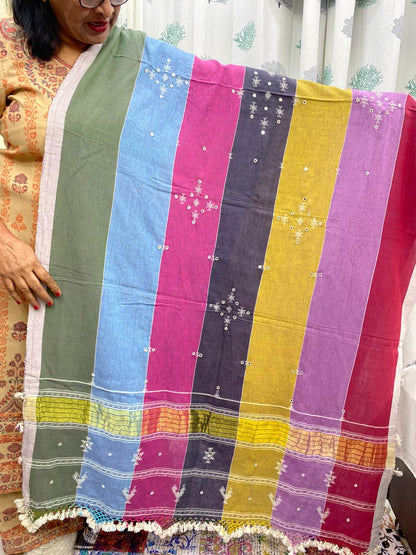 Rainbow - Bhujodi Handloom Organic Kala Cotton Dupatta 2