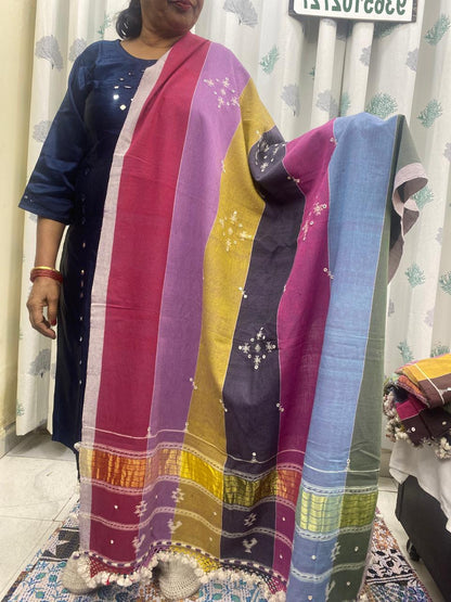 Rainbow - Bhujodi Handloom Organic Kala Cotton Dupatta 2