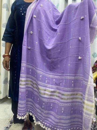 Lilac - Bhujodi Handloom Organic Kala Cotton Dupatta 3
