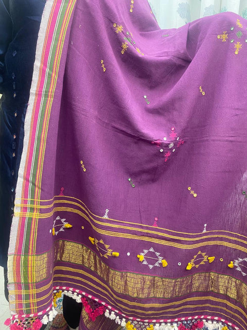 Wine - Bhujodi Handloom Organic Kala Cotton Dupatta 4