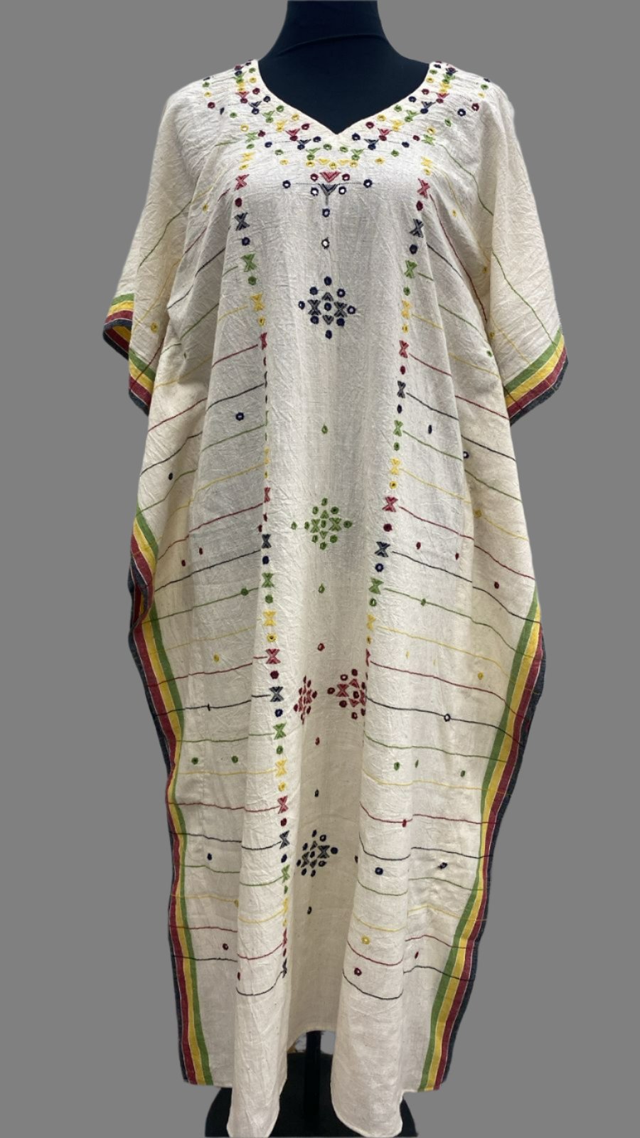 White - Kala cotton Bhujodi Weave Kaftan