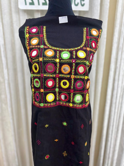 Elegant handwoven Khadi Handcrafted lambani embroidered kurti fabric Black -04