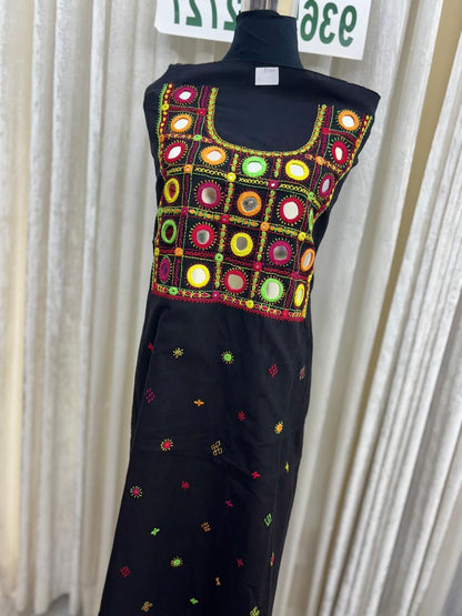 Elegant handwoven Khadi Handcrafted lambani embroidered kurti fabric Black -04