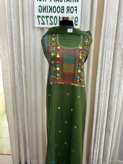 Elegant handwoven Khadi Handcrafted lambani embroidered kurti fabric chutney green - 11