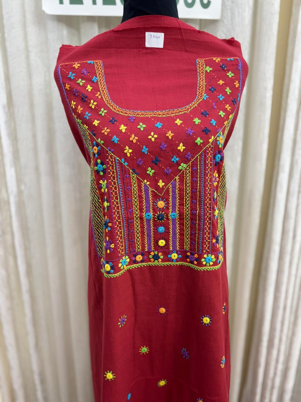 Elegant handwoven Khadi Handcrafted lambani embroidered kurti fabric red - 13
