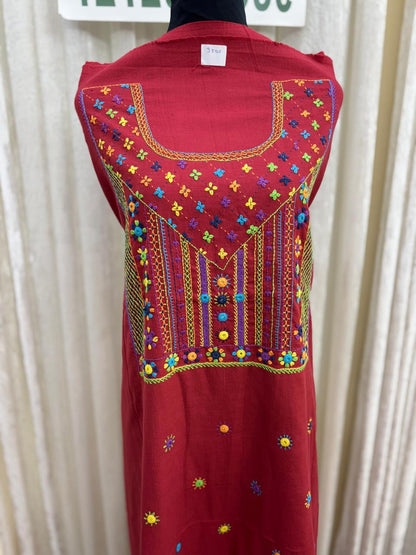 Elegant handwoven Khadi Handcrafted lambani embroidered kurti fabric red - 13