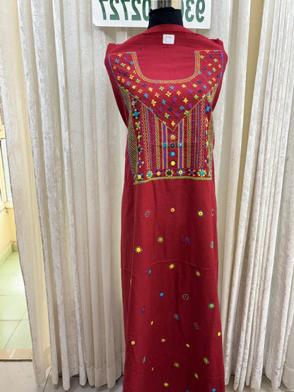 Elegant handwoven Khadi Handcrafted lambani embroidered kurti fabric red - 13