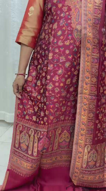 Kashmiri Kani Silk Suit Set Maroon 04