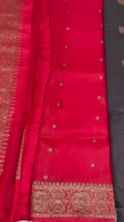 Black  Handwoven Benarsi Pure Raw silk Suit set