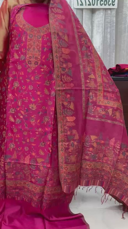 Kashmiri Kani Silk Suit Set purple 11 pink
